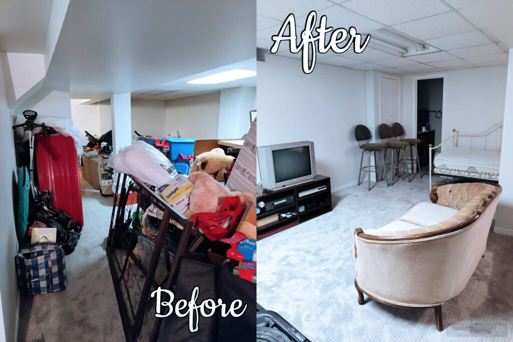 before & after decluttering basement